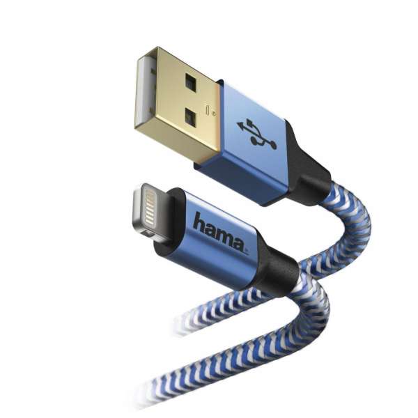 Hama FIC Lightning reflective adatkábel 1,5m Blue