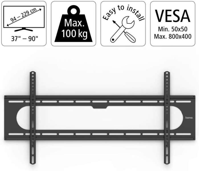 Hama Strong Fix TV Wall Bracket 800x400 229cm 90" Black