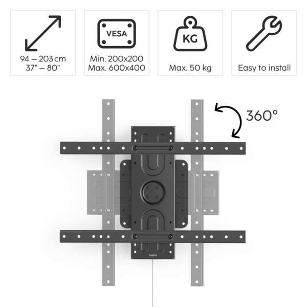 Hama TV Wall Bracket Portrait and Landscape Format 203 cm (80") up to 50 kg