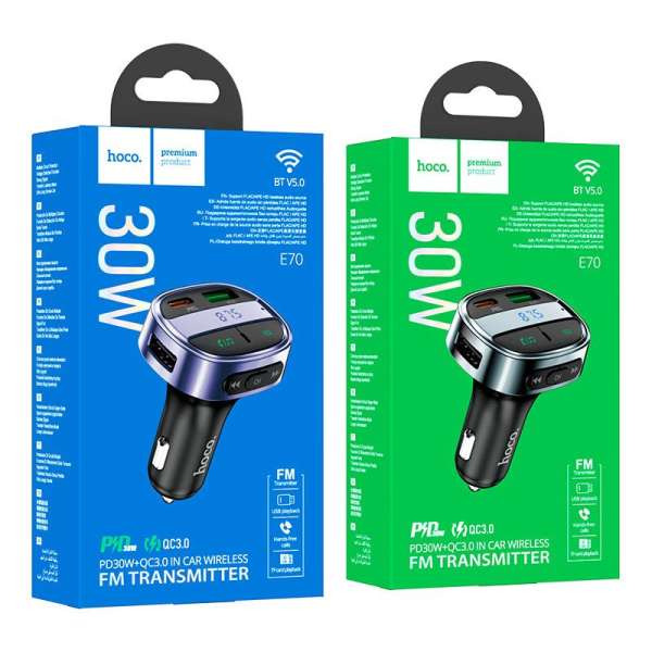 Hoco E70 Bluetooth FM-transmitter Black/Ocean Blue