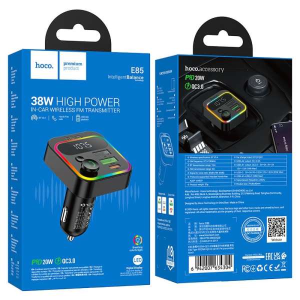 Hoco E85 Bluetooth FM-transmitter Black