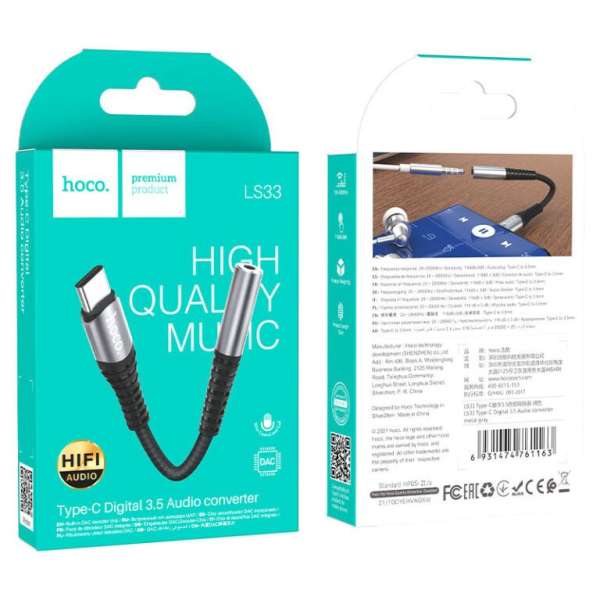 Hoco LS33 USB-C - 3,5mm jack Audio adapter Black
