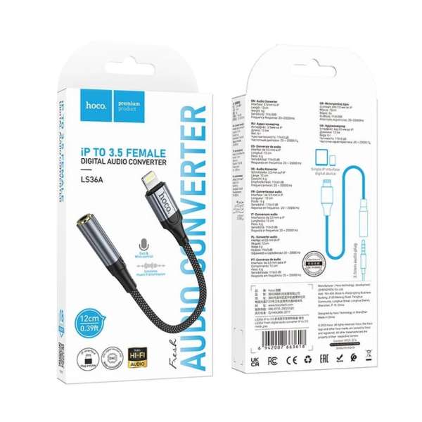 Hoco LS36A Lightning - 3,5mm jack Audio adapter Black