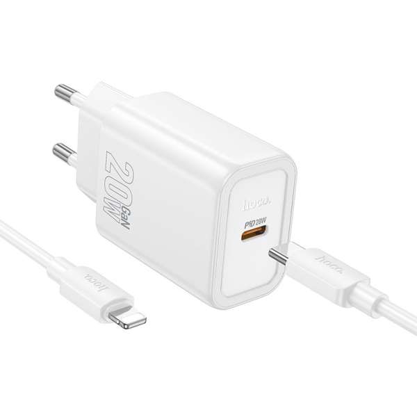 Hoco N60 Gentle USB-C PD20W charger with USB-C to Lightning cable White