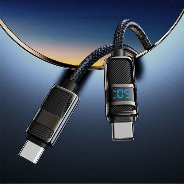Hoco U137 USB-C to USB-C charging data cable with display 1,2m Black