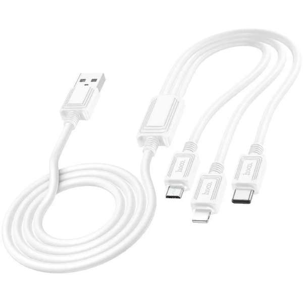 Hoco X74 3in1 Type-C, Micro, Lightning fast charging cable 1m White