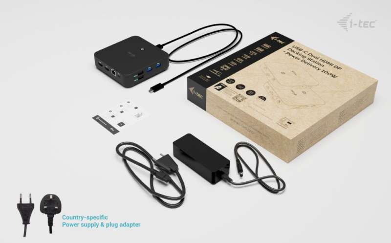 I-TEC USB-C DP Dual HDMI Docking Station with Power Delivery 100W + i-tec Universal Charger 100W