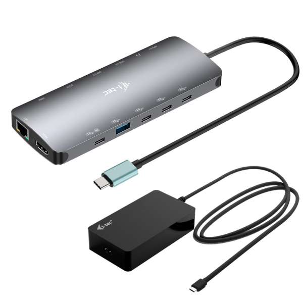 I-TEC USB-C Metal Nano 3x Display Dock, 2x HDMI 1x USB-C video with Power Delivery 140W + Universal Charger 140W