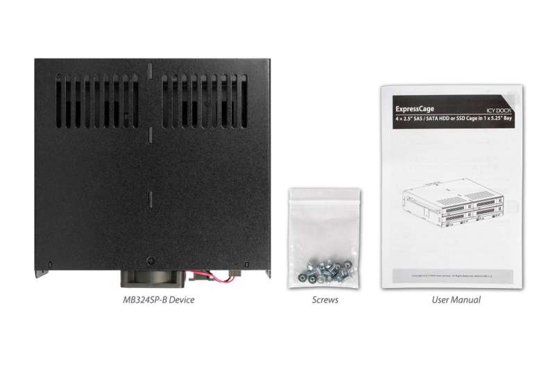 IcyDock ExpressCage MB324SP-B 4 Bay 2.5" SAS/SATA HDD & SSD Hot Swap Cage for External 5.25" Bay - Comparable to Tray-Less Design
