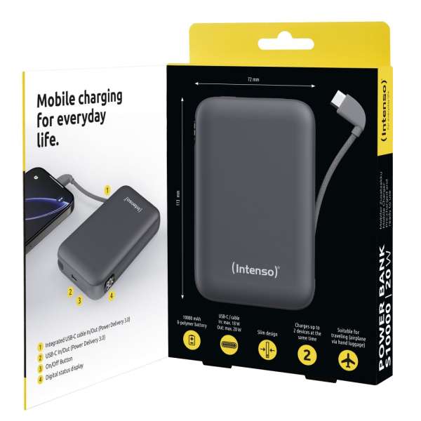 Intenso S10000 10000mAh + Integriertes USB-C PowerBank Grey