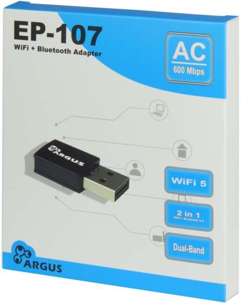 Inter-Tech EP-107 Small USB Adapter with WiFi 5 and Bluetooth 4.2