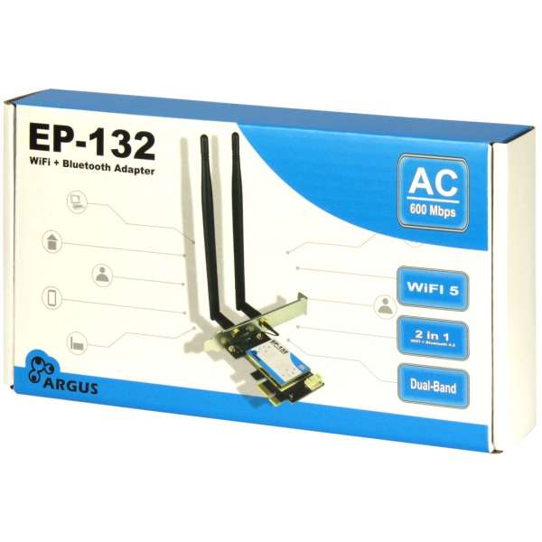 Inter-Tech EP-132 PCIe Adapter with WiFi 5 and Bluetooth 4.2