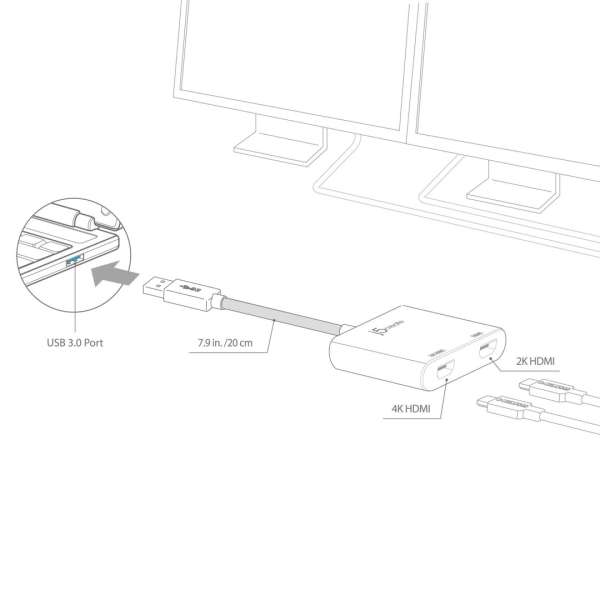 j5create JUA365 USB3.0 to Dual HDMI Multi-Monitor Adapter Silver