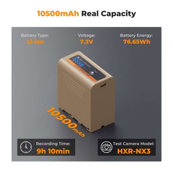 K&F Concept K&F Concep NP-F970 akkumulátor 10500mAh, USB-C csatlakozóval