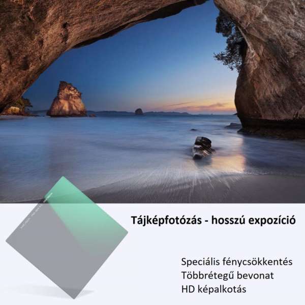 K&F Concept 100*100*2 mm, Nano-X négyzet alakú lapszűrő, ND4, vízálló, karcálló, zöld bevonatú + tok