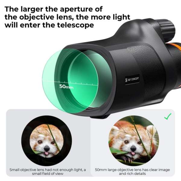 K&F Concept 12x50 HD monokulár távcső BAK4 IP68 vízálló Black
