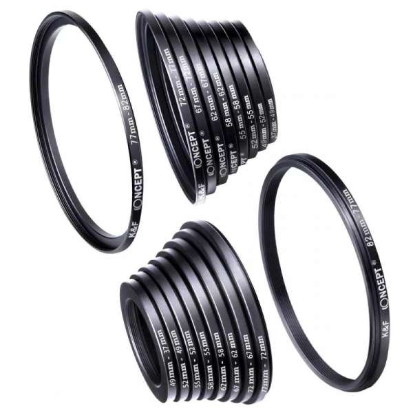 K&F Concept 18 db-os menetátalakító gyűrű szett (Step-Up és Down) 37-82mm