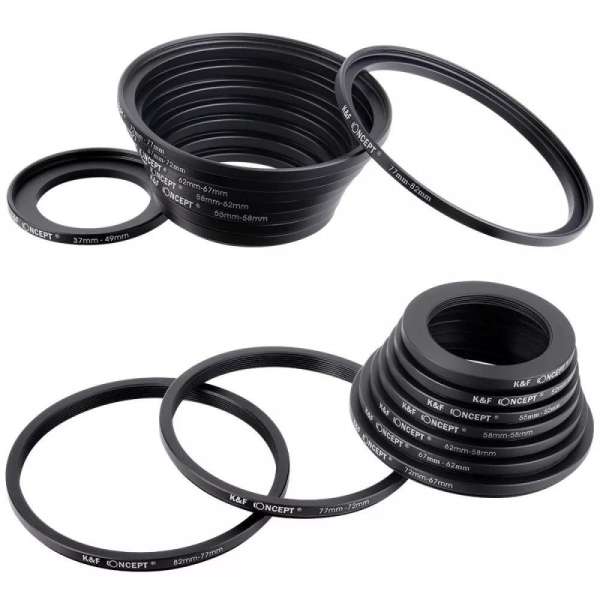 K&F Concept 18 db-os menetátalakító gyűrű szett (Step-Up és Down) 37-82mm