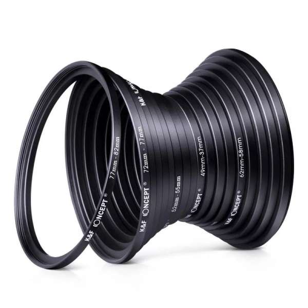 K&F Concept 18 db-os menetátalakító gyűrű szett (Step-Up és Down) 37-82mm