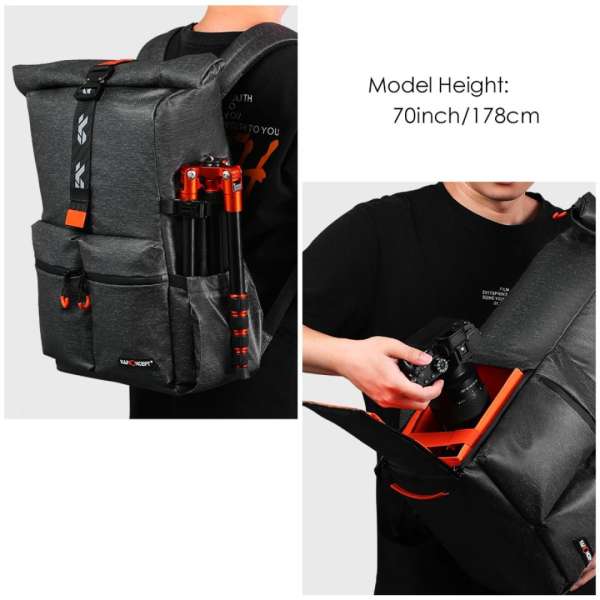 K&F Concept 2-in-1 Camera Backpack Travel 15,6" 20L Waterproof Black