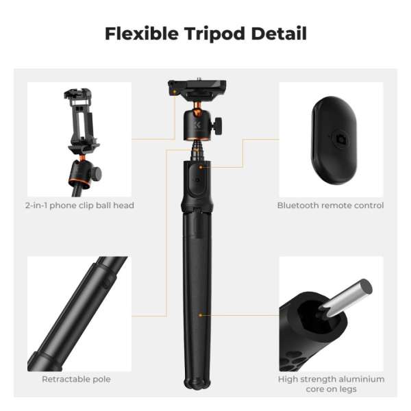 K&F Concept 24" Flexible Tripod with Remote for Phones & Cameras