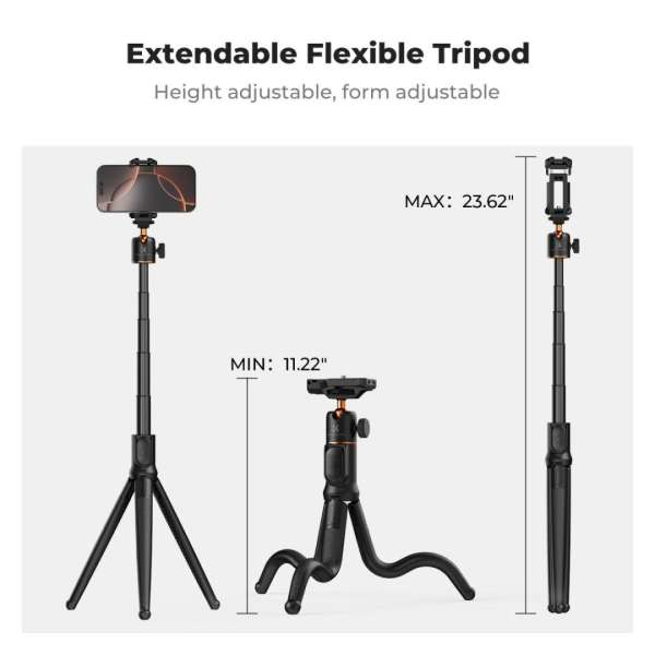 K&F Concept 24" Flexible Tripod with Remote for Phones & Cameras