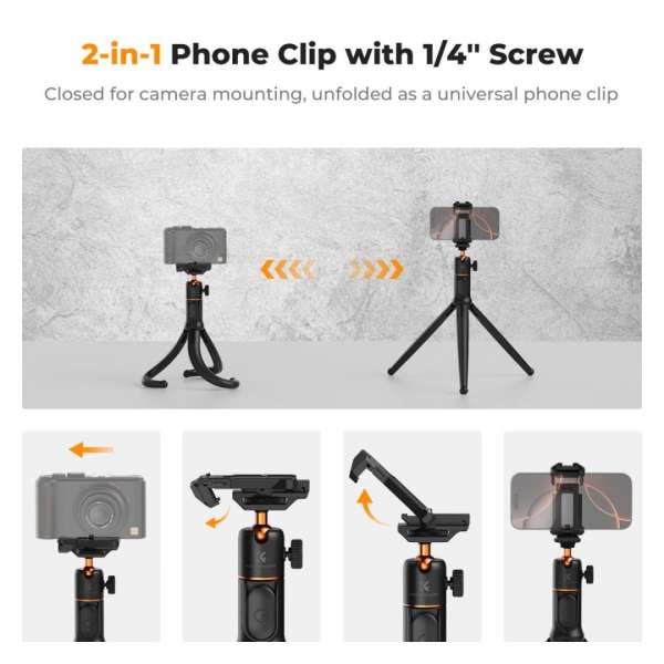 K&F Concept 24" Flexible Tripod with Remote for Phones & Cameras