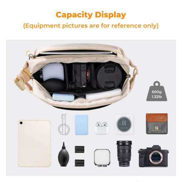 K&F Concept 2in1 Sling Bag Everyday Shoulder Bag & Photography Camera Backpack 10L Beige