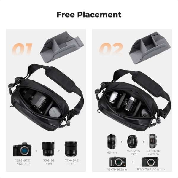 K&F Concept 2in1 Sling Bag Everyday Shoulder Bag & Photography Camera Backpack 10L Black/Brown