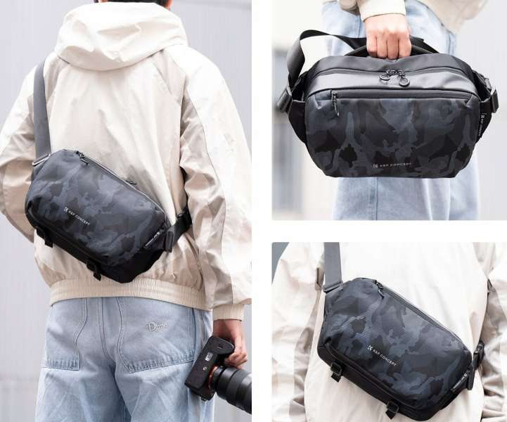 K&F Concept 2in1 Sling Bag Everyday Shoulder Bag & Photography Camera Backpack 10L Black/Grey Camo