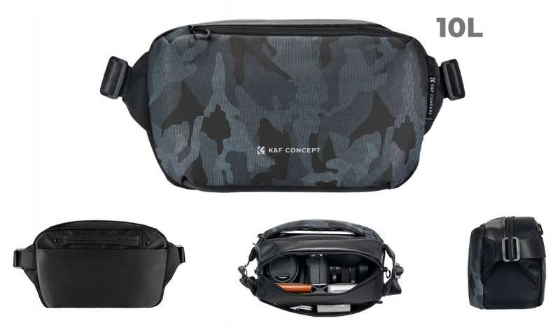 K&F Concept 2in1 Sling Bag Everyday Shoulder Bag & Photography Camera Backpack 10L Black/Grey Camo