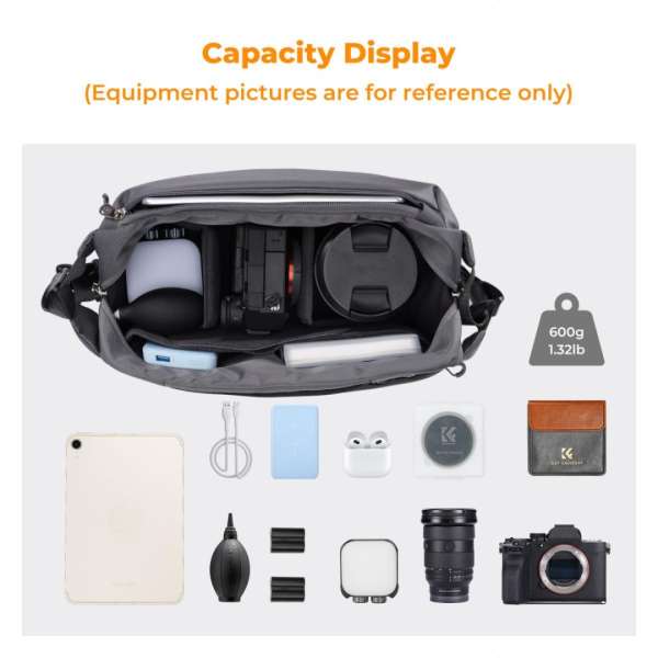 K&F Concept 2in1 Sling Bag Everyday Shoulder Bag & Photography Camera Backpack 10L Dark Grey