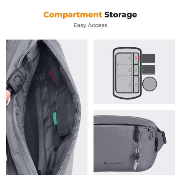 K&F Concept 2in1 Sling Bag Everyday Shoulder Bag & Photography Camera Backpack 10L Dark Grey