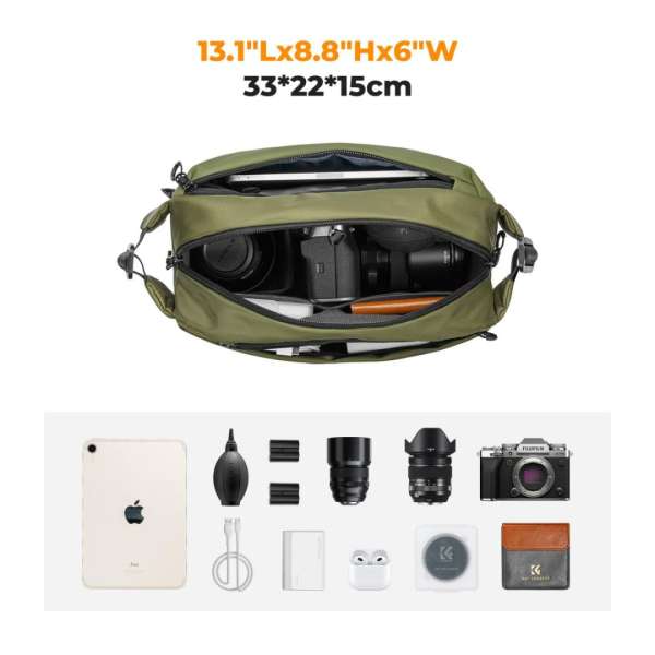 K&F Concept 2in1 Sling Bag Everyday Shoulder Bag & Photography Camera Backpack 10L Green