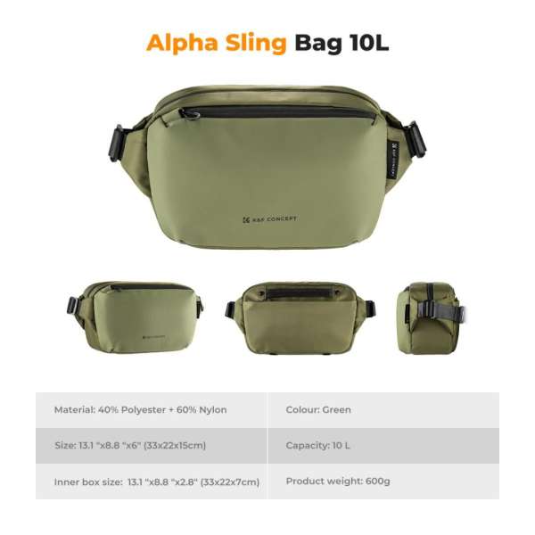 K&F Concept 2in1 Sling Bag Everyday Shoulder Bag & Photography Camera Backpack 10L Green