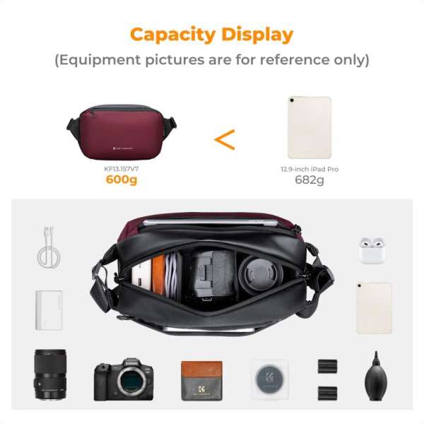 K&F Concept 2in1 Sling Bag Everyday Shoulder Bag & Photography Camera Backpack 10L Red