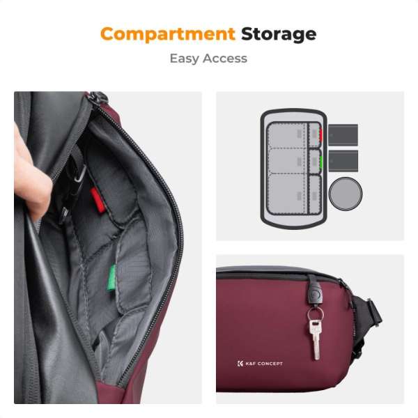 K&F Concept 2in1 Sling Bag Everyday Shoulder Bag & Photography Camera Backpack 10L Red