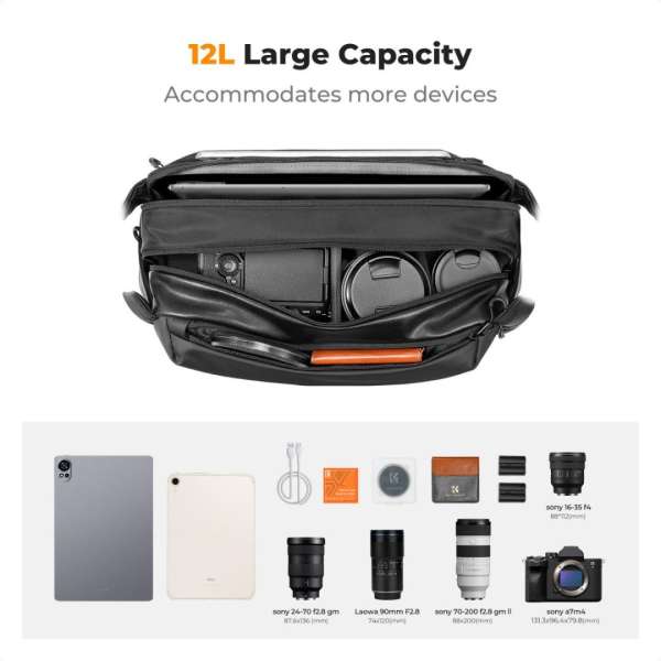 K&F Concept 2in1 Sling Bag Everyday Shoulder Bag & Photography Camera Backpack 12L Black
