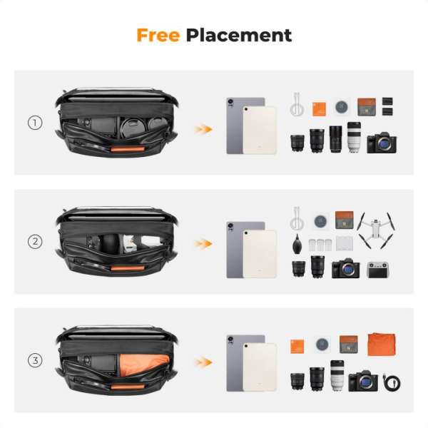 K&F Concept 2in1 Sling Bag Everyday Shoulder Bag & Photography Camera Backpack 12L Black