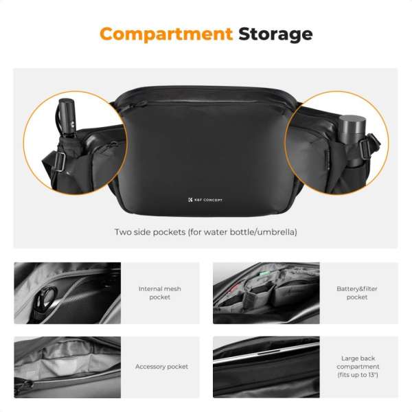 K&F Concept 2in1 Sling Bag Everyday Shoulder Bag & Photography Camera Backpack 12L Black