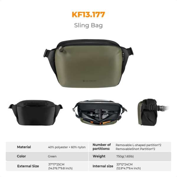 K&F Concept 2in1 Sling Bag Everyday Shoulder Bag & Photography Camera Backpack 12L Green