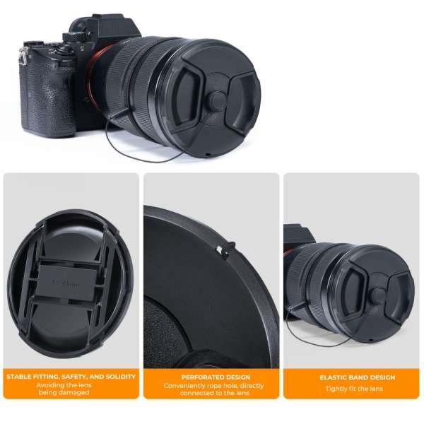 K&F Concept 3db objektívvédő sapka zsinórral + 3db törlőkendő, 95mm