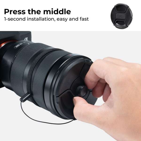 K&F Concept 3db objektívvédő sapka zsinórral + 3db törlőkendő, 95mm