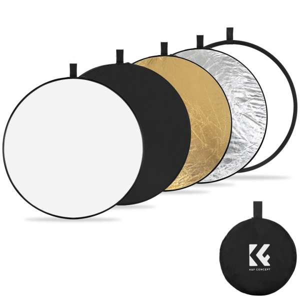 K&F Concept 5in1 derítőlap, reflektor, 80cm (fehér, fekete, arany, ezüst, transparens) + hordtáska