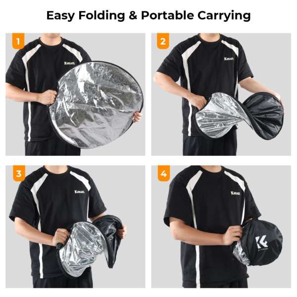 K&F Concept 5in1 derítőlap, reflektor fogantyúval 60cm (feh, fek, arany, ezüst, transp) + hordtáska