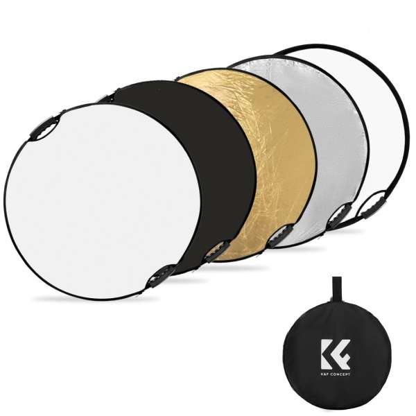 K&F Concept 5in1 derítőlap, reflektor fogantyúval 80cm (feh, fek, arany, ezüst, transp) + hordtáska