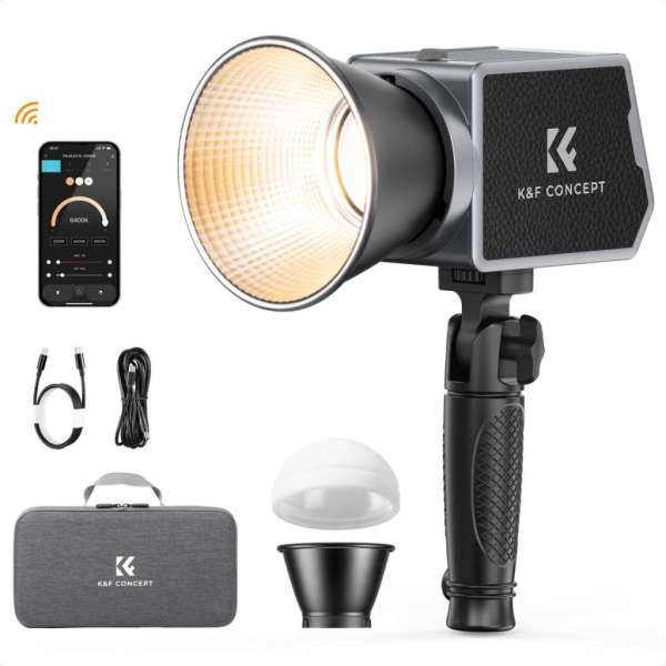 K&F Concept 60W BI COB led lámpa, 2700K-6500K, 97CRI, 12 effekt, 13500mAh, APP, Bowens