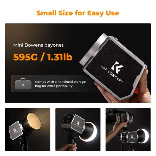 K&F Concept 60W BI COB led lámpa, 2700K-6500K, 97CRI, 12 effekt, 13500mAh, APP, Bowens