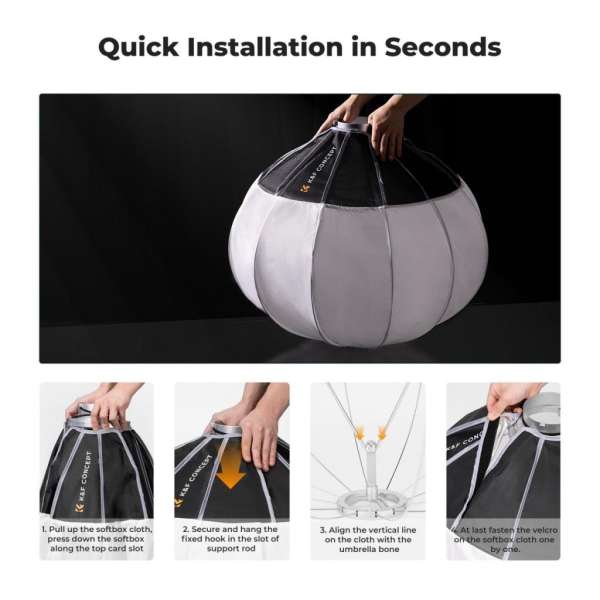 K&F Concept 85cm-es nyitható gömb softbox, lantern, Bowens csatlakozás, hordtáskával
