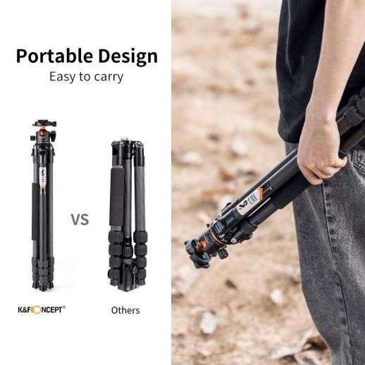K&F Concept A254C4+BH-35L Carbon Fiber Travel Tripod Black